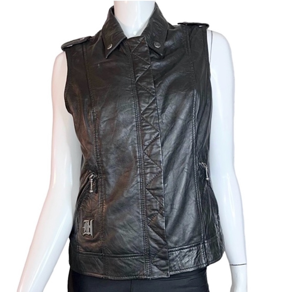 Harley-Davidson Genuine‎ Leather Embroidered Logo Black Motorcycle Biker Vest